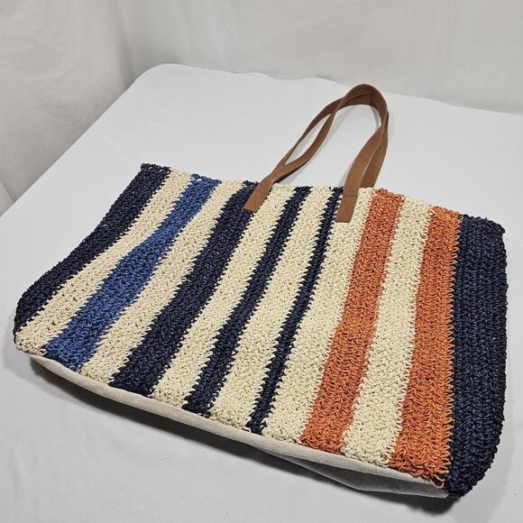 Rays for Days Striped Woven Cotton Blend Beach Grocery Tote Bag - Picture 2 of 14